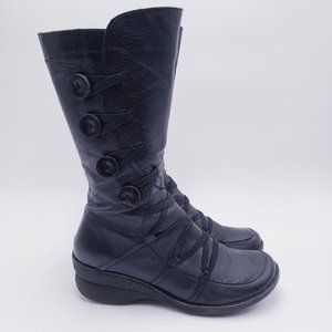 Miz Mooz Olsen Women's Mid-Calf Boot Black Leather Wedge Heel Women's Size 9